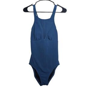 Kona sol Blue one piece swim suit size M ribbed key hole high neck racer back